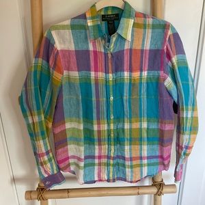 Lauren. Ralph Lauren small petite. 100% linen. Colorful long sleeve.